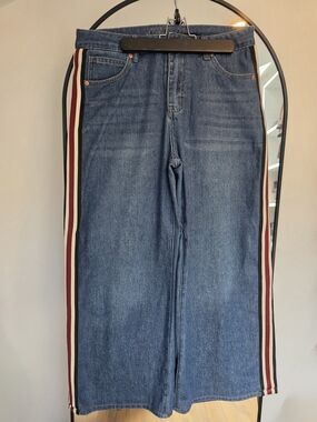 Wide Leg Jeans with Red & White Side Stripes